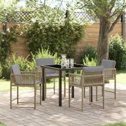 Ensemble de salle &agrave; manger de jardin avec coussins - 5 pi&egrave;ces en poly rotin beige