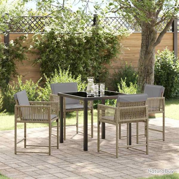 Ensemble de salle � manger de jardin avec coussins - 5 pi�ces en poly rotin beige