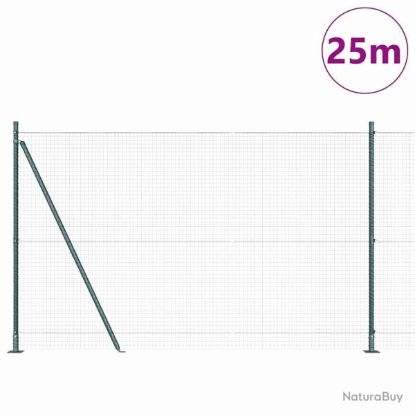 Cl�ture en mailles avec 13 poteaux - Vert 1,6x25 m en acier