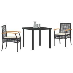 Set de salle &agrave; manger de jardin de 3 pi&egrave;ces avec coussins en poly rotin noir