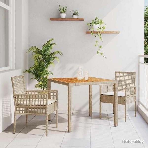Ensemble de salle � manger de jardin en 3 pi�ces avec coussins cr�me beige poly rotin