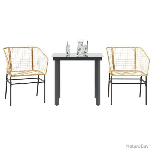 Ensemble � manger de jardin 3pcs marron r�sine tress�e verre