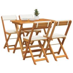 Ensemble Bistro Pliable 5 Pi&egrave;ces avec Coussins en Bois Massif d'Acacia