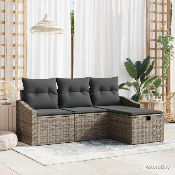 Ensemble de canap� de jardin 4 pi�ces avec coussins gris en poly rotin