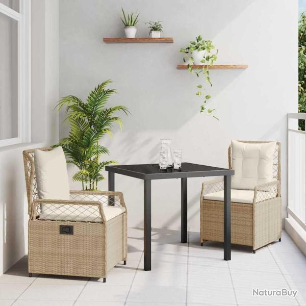 Ensemble de dinette de jardin 3 pi�ces en rotin synth�tique beige