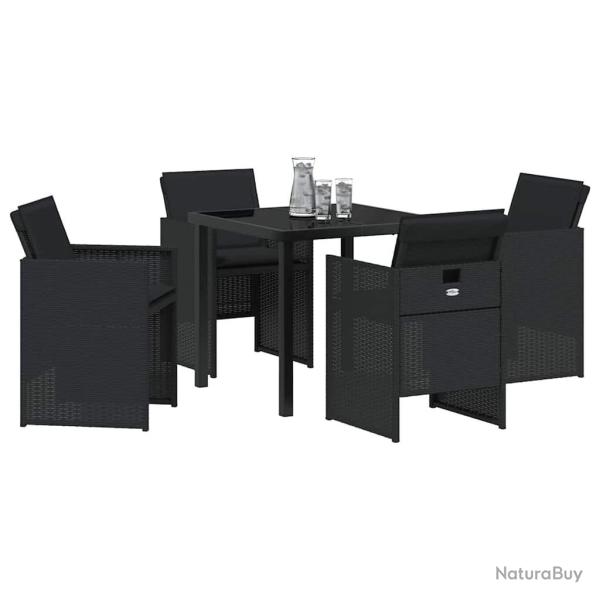 Ensemble de salle � manger de jardin 5 pi�ces avec coussins en poly rotin noir
