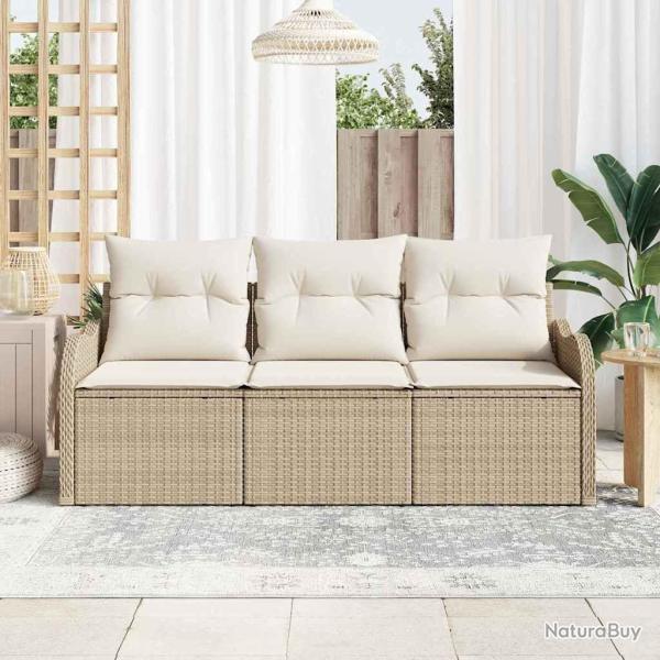 Ensemble de canap� de jardin 3 pi�ces avec coussins beige en poly rotin.