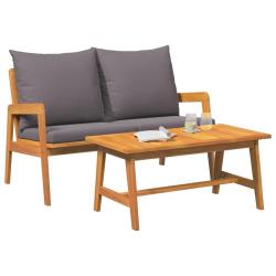 Ensemble de bistro 2 pièces avec coussins - En bois d'acacia massif