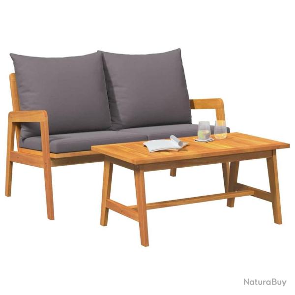 Ensemble de bistro 2 pices avec coussins - En bois d'acacia massif