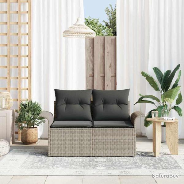Canap� de jardin 2 places avec coussins en poly rattan gris clair