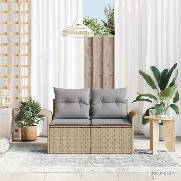Canap� de jardin 2 places avec coussins en poly rattan beige