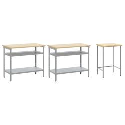 Ensemble d'&eacute;tabli 3 pcs Beige et gris Acier enduit de poudre