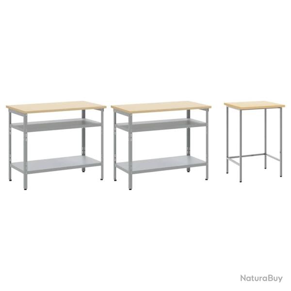 Set de banc de travail 3 pi�ces en acier gris