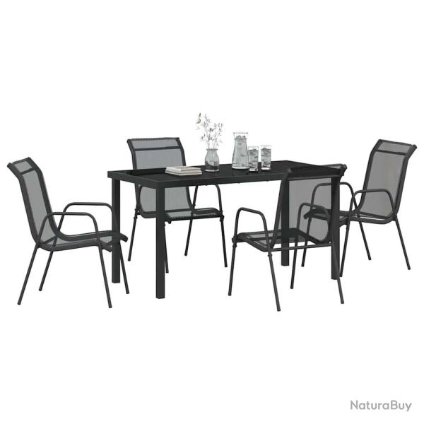 Ensemble de repas de jardin de 5 pi�ces en textil�ne noir et acier