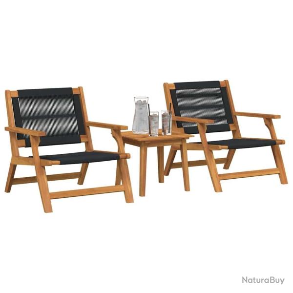 Chaises de Jardin avec Table 3 pcs Noir Bois Massif Acacia