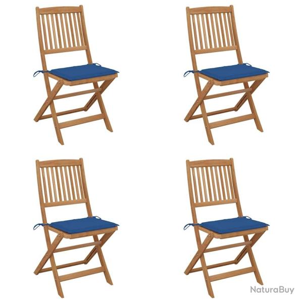 Chaises pliables de jardin lot de 4 avec coussins Bois d'acacia