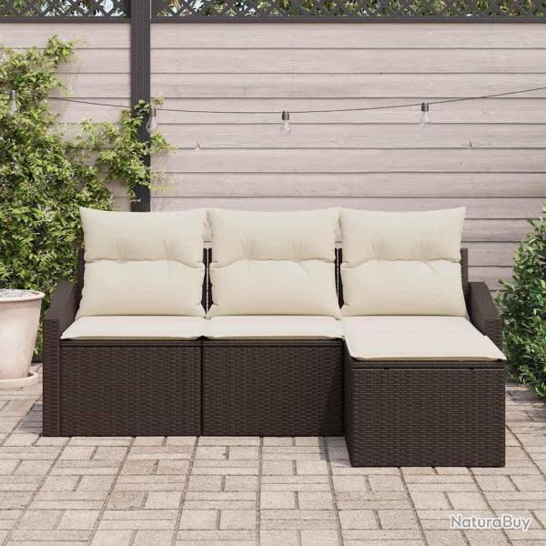 Ensemble de canap� de jardin 4 pi�ces avec coussins marron en poly rotin