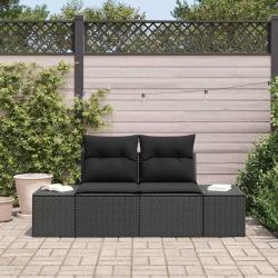 Canap&eacute; de jardin avec coussin Noir 184 x 62 x 69 cm polyrotin