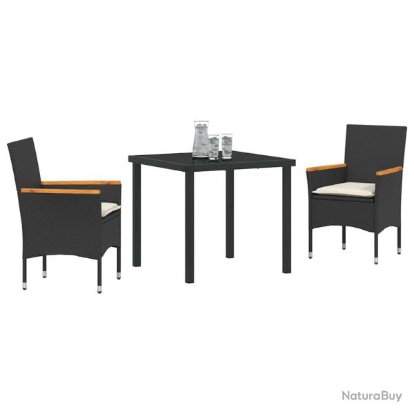 Ensemble de jardin 3 pi�ces avec coussins en poly rotin noir