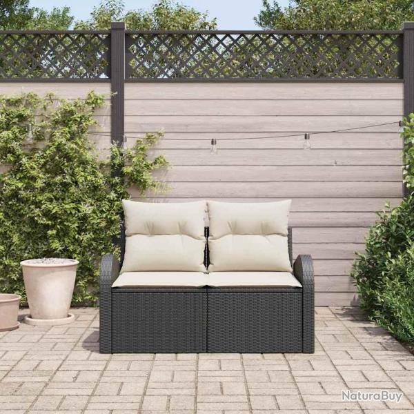 Canap� de jardin 2 places avec rangement et coussins en rattan noir