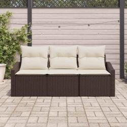 Ensemble de canap&eacute; de jardin 3 pi&egrave;ces avec coussins en poly rotin brun