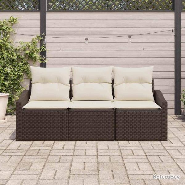 Ensemble de canap� de jardin 3 pi�ces avec coussins en poly rotin brun
