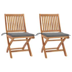 Chaises de jardin lot de 2 et coussins gris Bois de teck massif