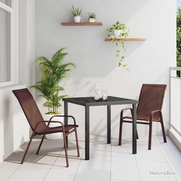 Ensemble de salle � manger de jardin 3 pi�ces - Marron en Textil�ne et Acier
