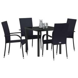 Ensemble de salle &agrave; manger pour jardin 5 pcs Noir Rotin PE