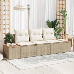 Ensemble de Canap&eacute; de Jardin de 3 Pi&egrave;ces avec Coussins Beige Rattan Poly Acacia