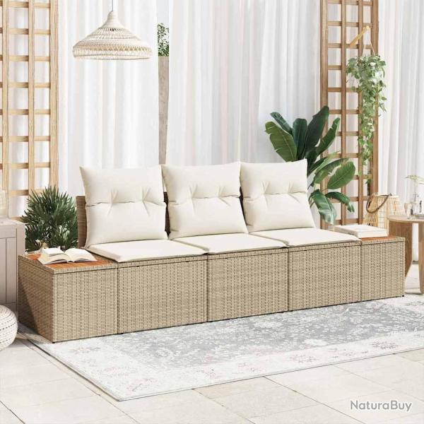 Ensemble de Canap� de Jardin de 3 Pi�ces avec Coussins Beige Rattan Poly Acacia
