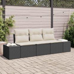 Ensemble de canap&eacute; de jardin 3 pi&egrave;ces avec des coussins en poly rotin noir