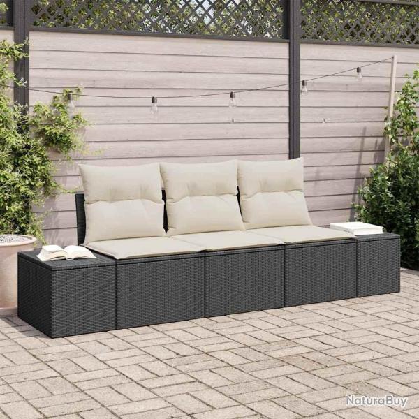 Ensemble de canap� de jardin 3 pi�ces avec des coussins en poly rotin noir