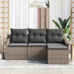 Ensemble de Canap&eacute; de Jardin 4 Pi&egrave;ces Avec Coussins Gris en Rattan Synth&eacute;tique