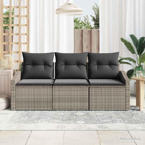 Set de canap�s de jardin 3 pi�ces avec coussins gris en rattan synth�tique