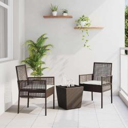 Set de Bistro de Jardin 3 Pi&egrave;ces avec Coussins en Poly Rattan Marron