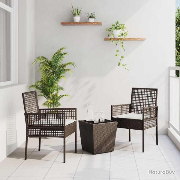 Set de Bistro de Jardin 3 Pi�ces avec Coussins en Poly Rattan Marron