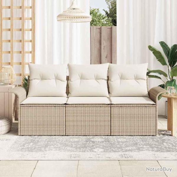 Ensemble de canap� de jardin 3 pi�ces avec coussins Beige Rattan Poly