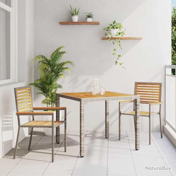 Ensemble de salle � manger de jardin 3 pi�ces gris en rotin synth�tique et acacia
