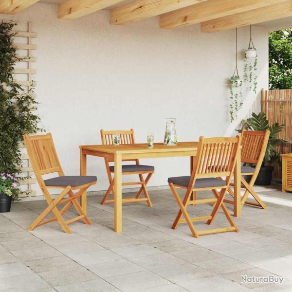 Chaises de jardin pliantes avec coussin gris 4pcs en bois d'acacia massif