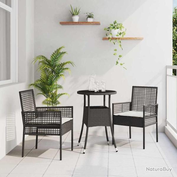 Ensemble de Salle � Manger de Jardin 3 Pi�ces Noir Poly Rotin