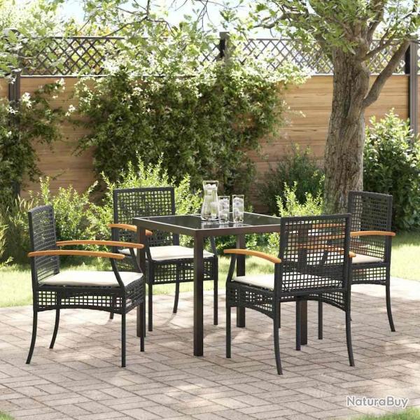 Ensemble de salle � manger de jardin , 5 pi�ces, avec coussins en poly raton noir