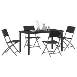 Set de repas de jardin 5 pi&egrave;ces en textil&egrave;ne noir et acier