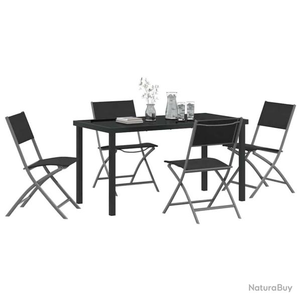 Set de repas de jardin 5 pi�ces en textil�ne noir et acier