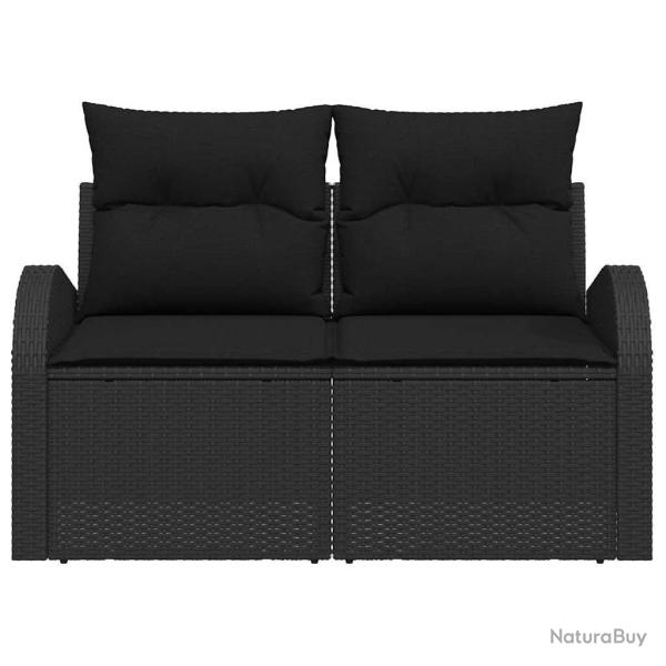 Canap� de jardin 2 places avec rangement & coussins noirs en poly rotin