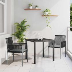 Ensemble de jardin de 3 pi&egrave;ces avec coussins, noir, en rattan polyur&eacute;thane