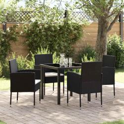 Ensemble de jardin 5 pi&egrave;ces avec coussins en poly rotin noir