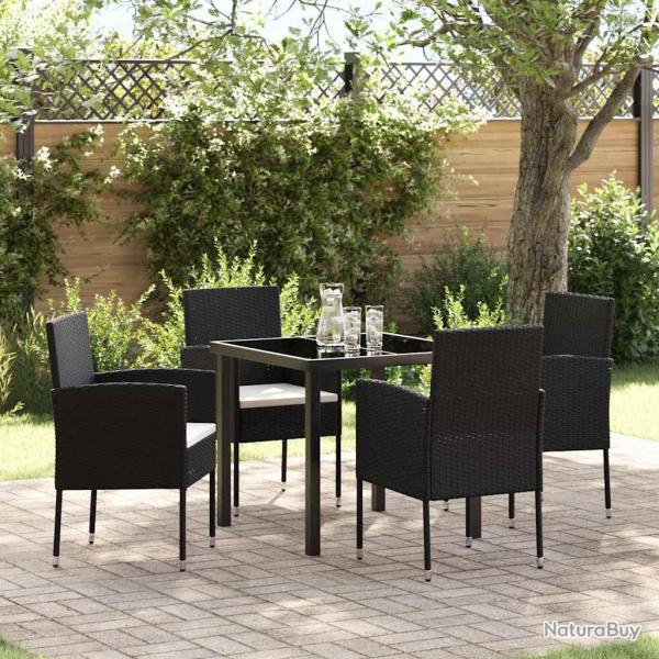 Ensemble de jardin 5 pi�ces avec coussins en poly rotin noir