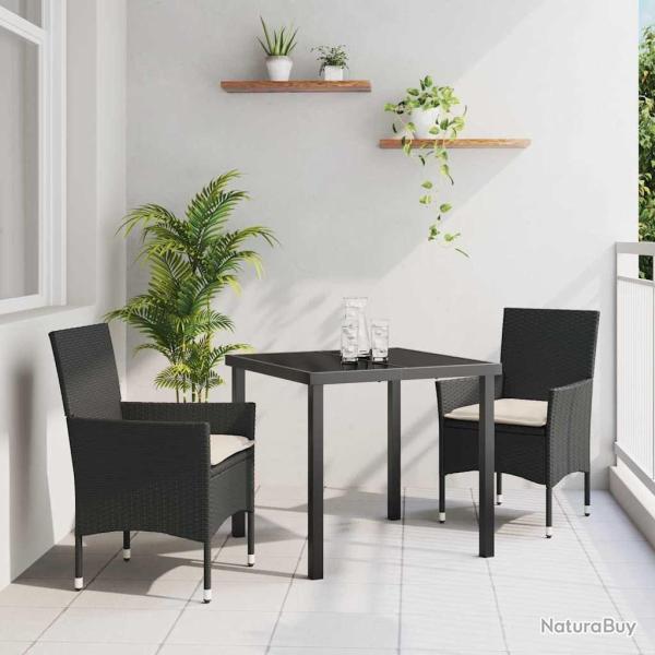 Ensemble de jardin en 3 pi�ces avec coussins en rattan poly noir