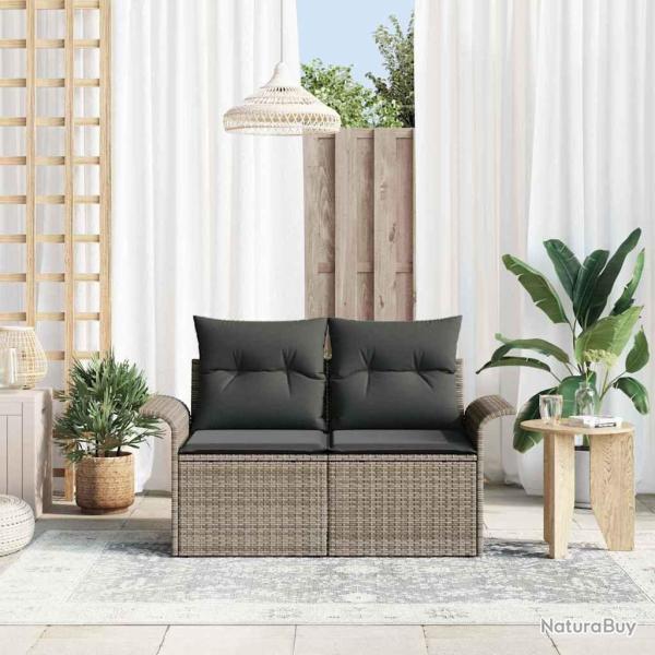 Canap� de jardin 2 places avec rangement et coussins en poly rattan gris